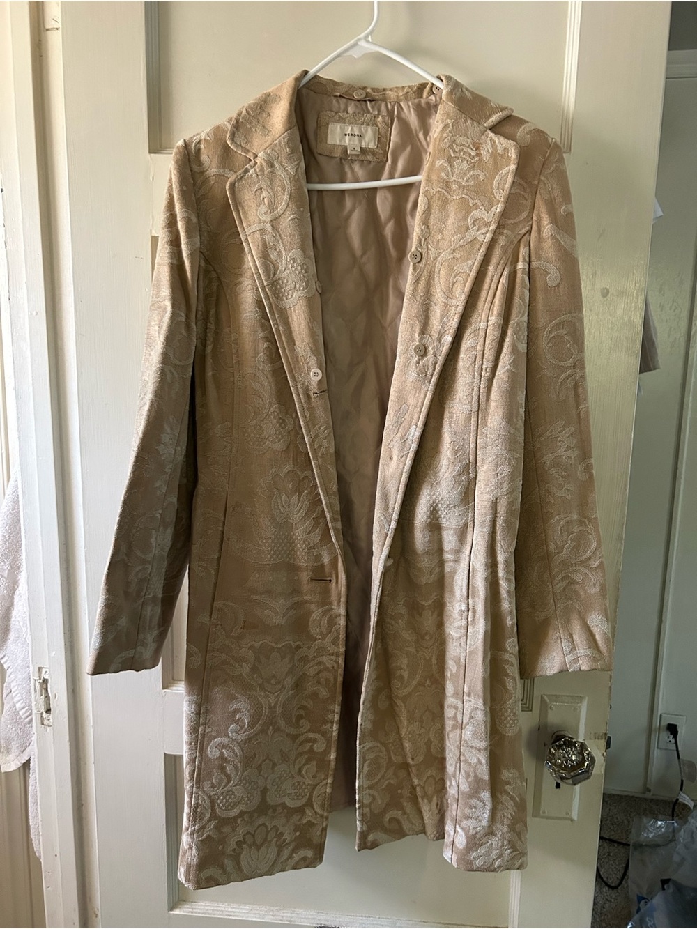 Womens Beige Brocade Long Coat